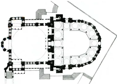 Şekil 1. Nur-u Osmaniye Camii Planı (Cerasi, 1999)  2.1. Temel Hafriyatı ve Kılavuz Kuyu Tekniği ile Zemin Araştırması 