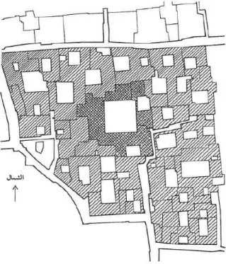 Figure 2.32: Part of old Damascus city clarify the courtyards in white areas (Fathi, 1988)