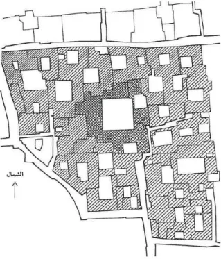 Figure 2.32: Part of old Damascus city clarify the courtyards in white areas (Fathi, 1988)