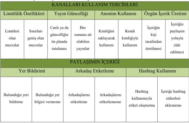 Tablo 1.2 Sosyal  Medya Üzerine Gruplandırma 