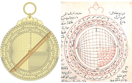 Figure 13a: Back side of a zarqāliyya plate / Figure 13b: Marrākushī, Jāmiʿ al-mabādī , Oxford  University, Bodleian Library, Or