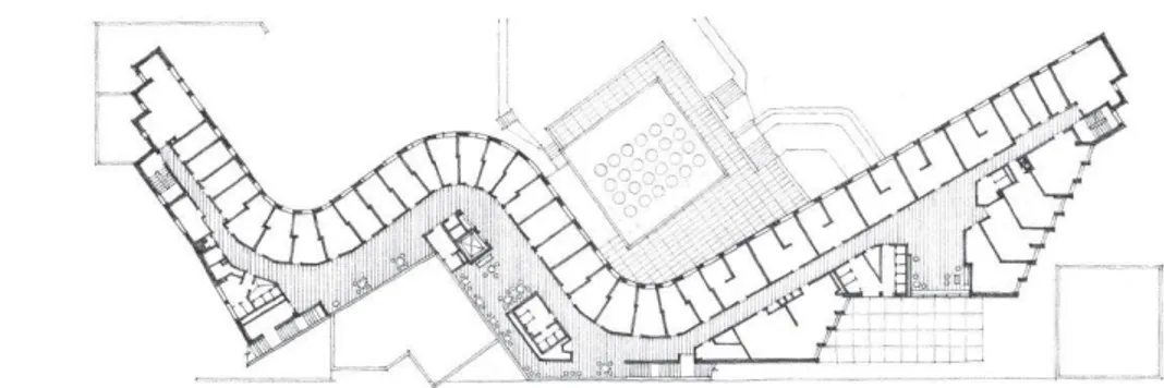 Şekil 3.35 Tipik üst kat planı, Baker Evi, Massachusetts Teknoloji Enstitüsü  Cambridge, Massachusetts, 1948, Alvar Aalto (Ching,2019)