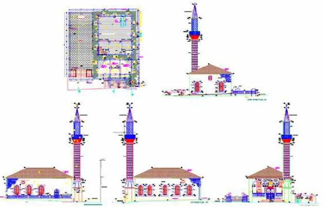 Şekil 12. Tavanlı Camisi kat planı ve cephe görünüşleri, (Restorasyon Projesi, 2006) Trabzon  Vakıflar  Bölge  Müdürlüğü  tarafından 