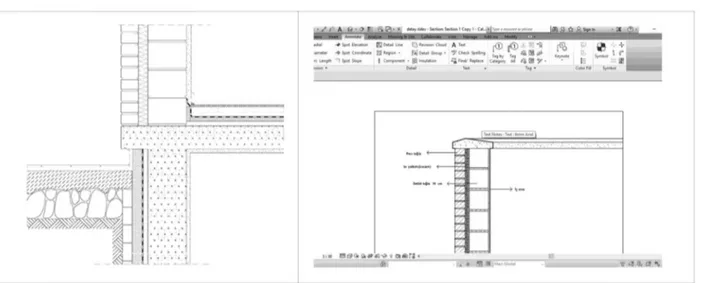 Figure 4 Roof detail (from Izocam company) found by the student and a roof detail modeled by the student in the Revit environment.