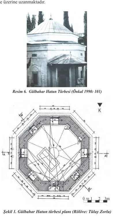 Şekil 1. Gülbahar Hatun türbesi planı (Rölöve: Tülay Zorlu) Resim 6.  Gülbahar Hatun Türbesi (Önkal 1990: 101)