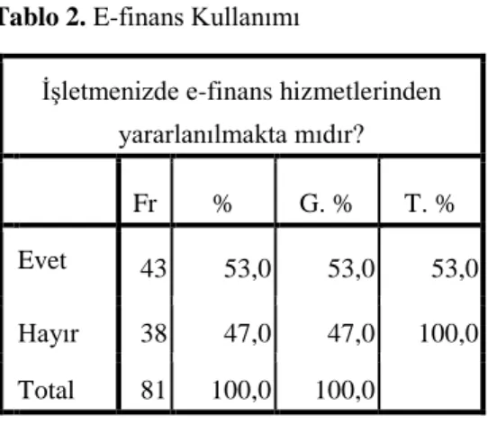 Tablo 2. E-finans Kullanımı 