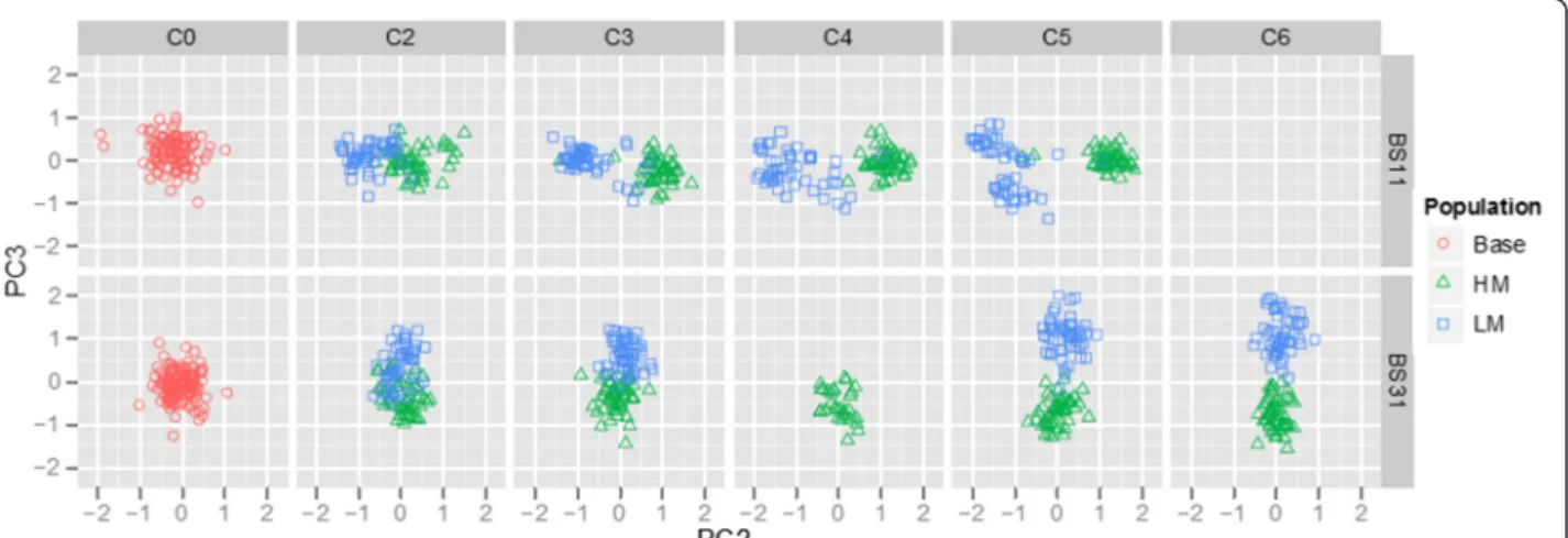 Figure 1 Principal component two (PC2) versus PC3 for the BS11- and BS31-derived populations