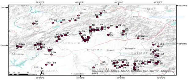 Figure 2. The map to overview of the areas of collected landraces of durum wheat used in the  research 