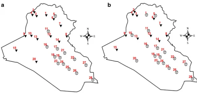 Fig. 5 The spatial distribution of monthly precipitation trends obtained from a SK and b ST