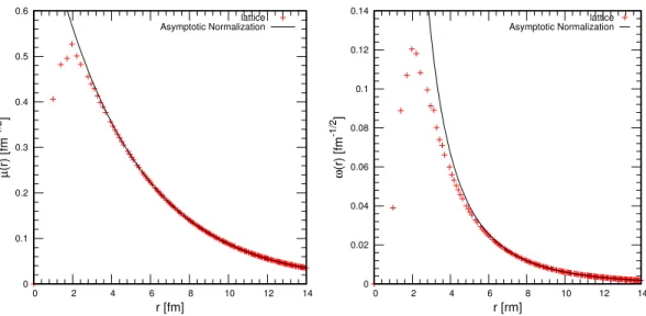 FIG. 8. (Color online) The radial wave functions of the deuteron and its asymptotic behavior at large r