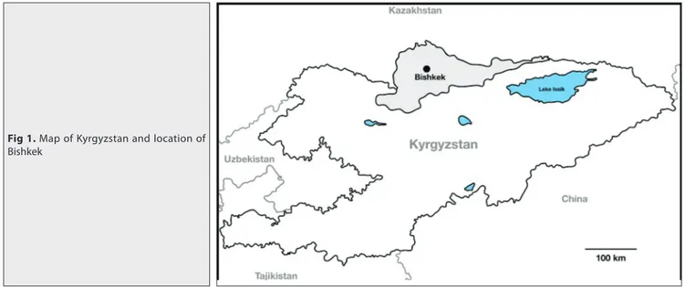 Fig 1. Map of Kyrgyzstan and location of  Bishkek