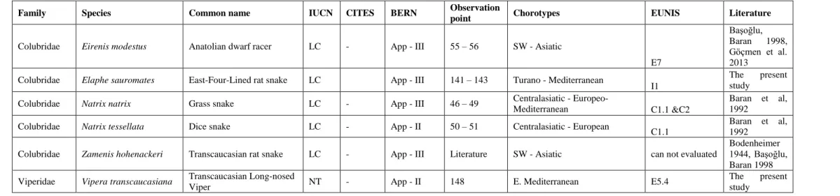 Table 1. Reptile species of Amasya Province (continued) 