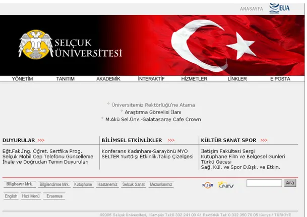 Tablo 2. Selçuk Üniversitesi İnternet Sitesi (26.12.2007). 