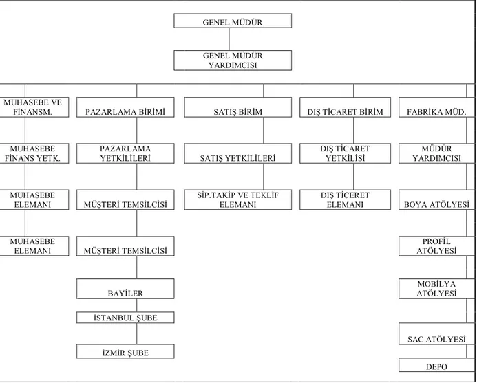 Şekil 8. ABC İşletmesi Organizasyon Şeması     GENEL MÜDÜR                    GENEL MÜDÜR YARDIMCISI           MUHASEBE VE 