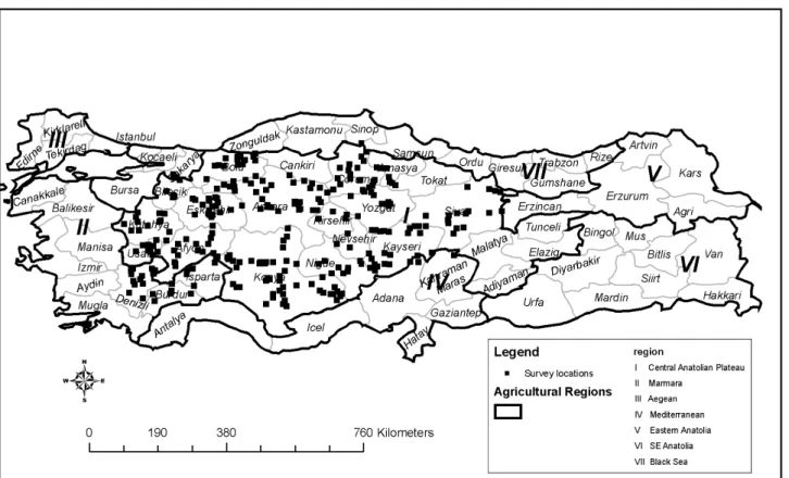 Fig. 1. The 286 GPS soil sampling points on the Central Anatolian Plateau of Turkey over the 3-year period of 2003-2005.