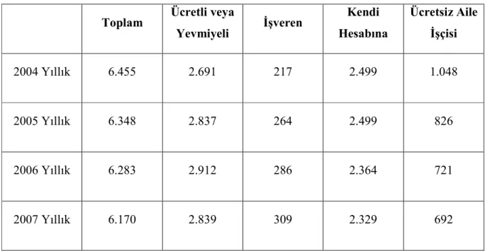 Tablo  8’de  15  yaş  üzeri  erkek  nüfusun  yıllara  ve  çalıştıkları  işlere  göre  kayıtdışı  olmalarının sayısal verileri vardır