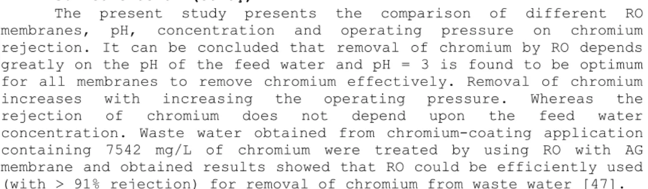 Table 2. The chemical composition of the waste water obtained from  chromium-coating application  