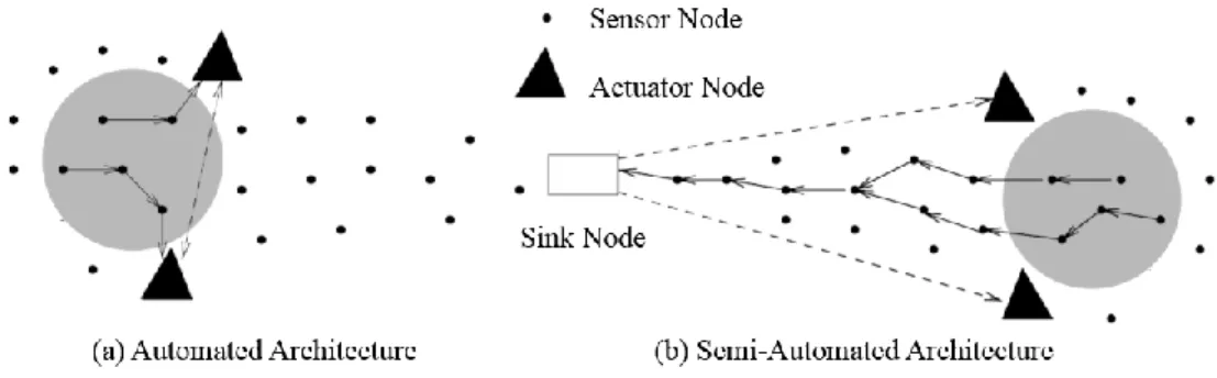 Figure 1. The physical architecture of the WSAN for coordinating sensor and actuator activities 