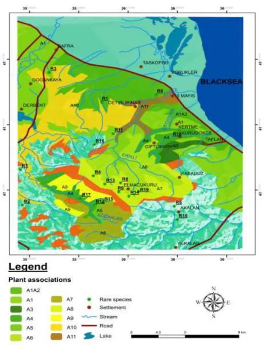 Figure 1. Map of Nebyan Mount. "A" and "R" codes for plant associations and rare species, respectively  3