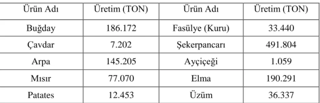 Çizelge 1.4. Karaman ili bitkisel üretimi 