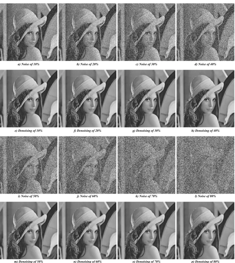 FIGURE 4. Denoising results by IMF for the Lena image with the size of 512 × 512 pixels with different SPN ratios
