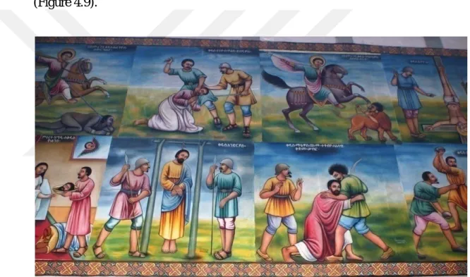 Figure 4.9  Hybrid murals featuring elements of both Tewahdo and Caucasian  iconography Enda Mariam Church 