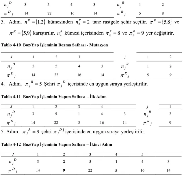 Tablo 4-10  Boz/Yap İşleminin Bozma Safhası - Mutasyon 