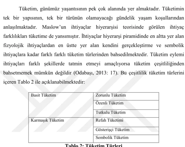 Tablo 2: Tüketim Türleri 