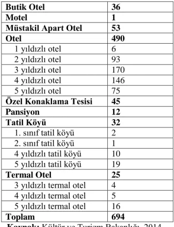 Tablo 13: Ege Bölgesi’ndeki Tüm Konaklama Tesislerinin Dağılımı 