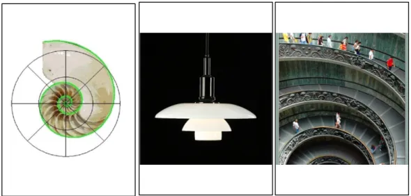 Figure  2.11  lampshade and stair design inspired by the logarithmic spiral and  nature can be seen (Bergil, 1988)