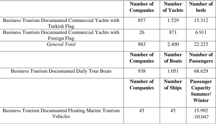 Table 2.2.  Business Tourism Documanted Yachts/ Vehicles