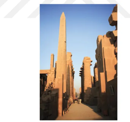 Figure 2.2: The main axis of the temple Karnak with the hypostyle hall at midpoint  along the axis (photo by Dreamstime) 