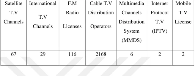 Table 2.3 Number of licenses issued by PEMRA to private broadcasting  channels  Satellite  T.V  Channels  International T.V  Channels  F.M  Radio  Licenses  Cable T.V  Distribution Operators  Multimedia Channels  Distribution  System  (MMDS)  Internet  Pro