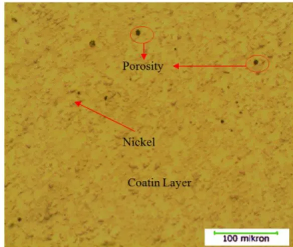 Figure  3.  LM  micrograph  of  the  disc  coated  with  flame  spraying and melting NiCrBSi, x100 