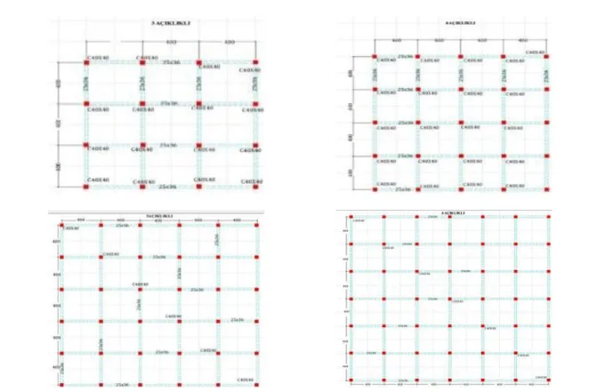 Fig. 2. Schematic representation of the pattern plan for 3 spans , 4 spans, 5 spans and 6 spans.