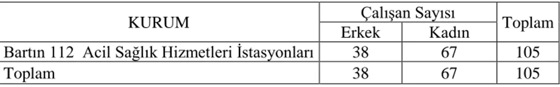 Tablo 1: Bartın 112 Acil Sağlık Hizmetleri İstasyonları Çalışan Sayısı  