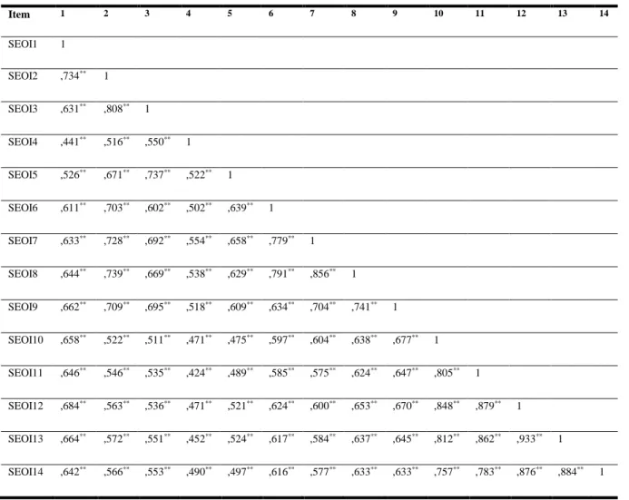 Table 5. Item Correlation Findings 