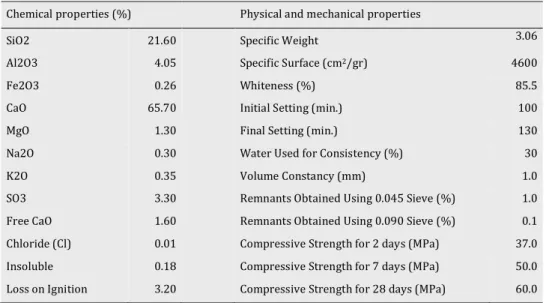 Table 1. The chemical and physical properties of the cement. 