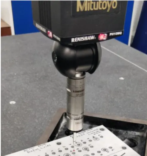 Figure 1. Hole geometry measurement setup using CMM. 
