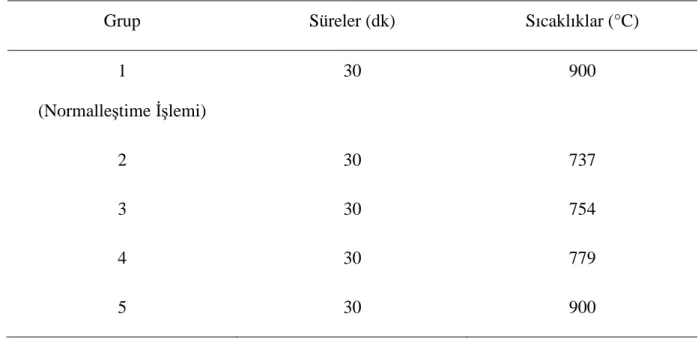 Çizelge 4.3 Yapılan ısıl işlemler  