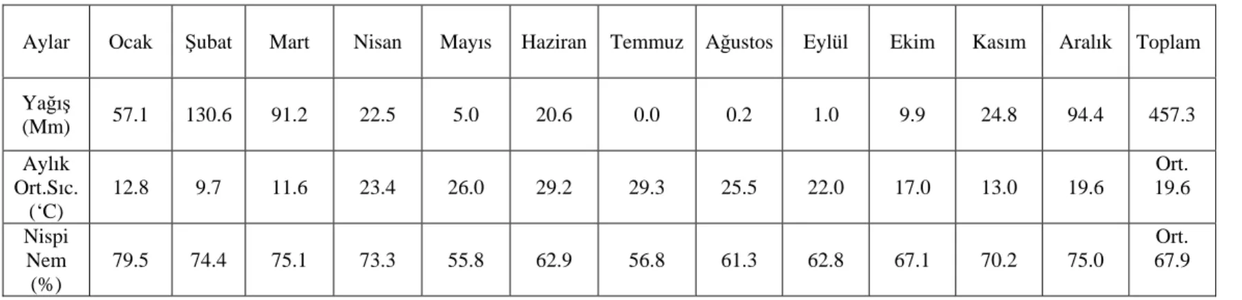 Çizelge 3.1. KKTC’de 2003 Yılı Yağış, Sıcaklık ve Nisbi Nem Dağılımı (Nalbantoğlu  2003)