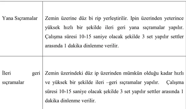 Çizelge 1.1. Çeviklik antrenmanı için driller ( Miller ve ark 2001 ). 