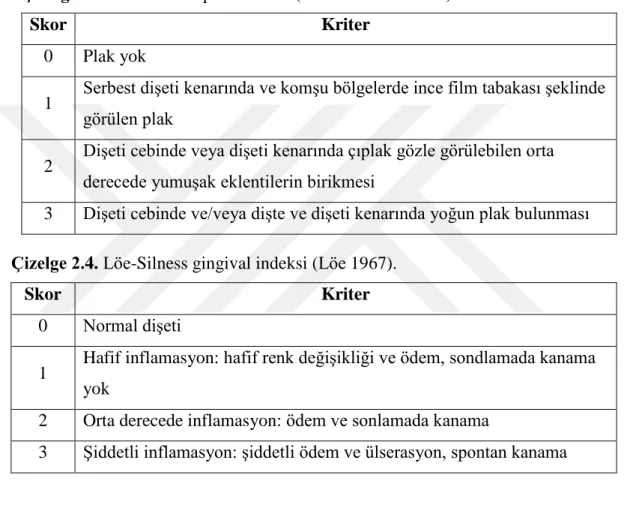 Çizelge 2.3. Silness-Löe plak indeksi (Silness ve Löe 1964). 