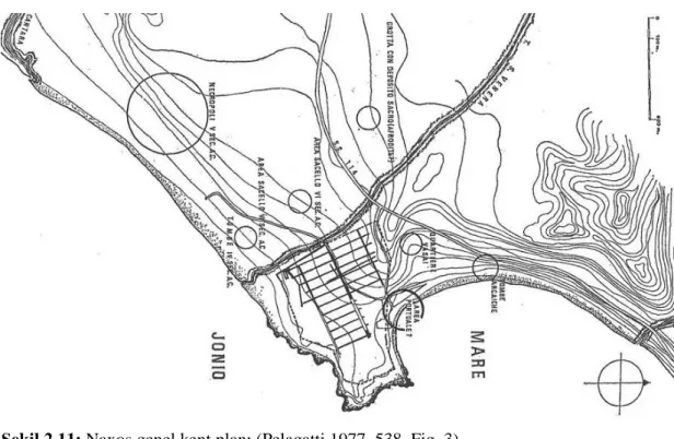 Şekil 2.11: Naxos genel kent planı (Pelagatti 1977, 538, Fig. 3). 