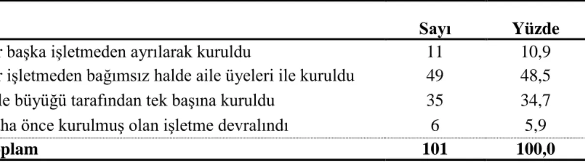 Tablo -14: Kuruluş Şekli Tablosu 