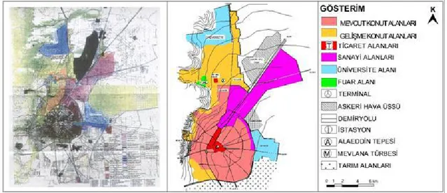 Şekil 4.4.  1984 Konya Çevre Düzeni Planı ve Kentsel Arazi Kullanım Şeması  Kaynak: Yenice, 2012