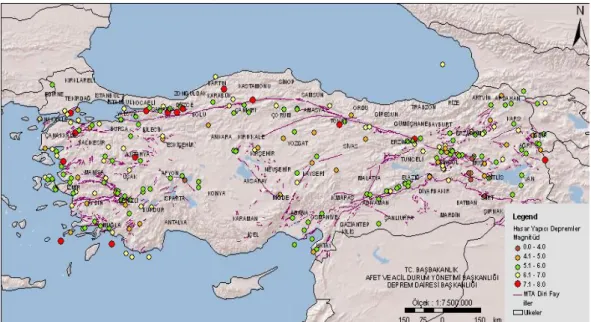 ġekil 2.  Kuzey Anadolu Fay Hattı Haritası (http://www.deprem.gov.tr/sarbis/Shared/Haritalar.aspx) 