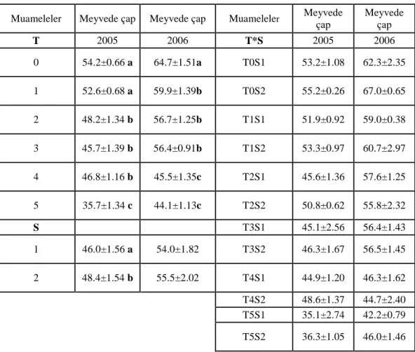 Çizelge 4.15 2006 yılı meyve çapları varyans analiz tablosu 
