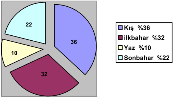 Şekil 7: Araştırma Sahasında Yıllık Ortalama Yağışın Mevsimlere Dağılış Grafiği  (1984-2007) 