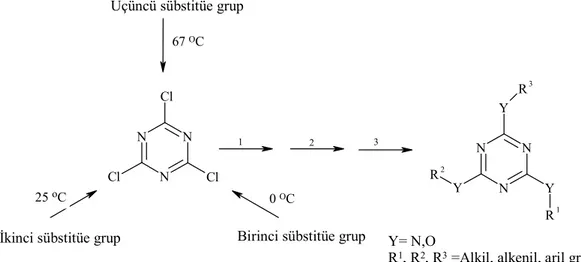 Şekil 1.1.10. s-Triazinlerin üç yönlü reaksiyonları. 
